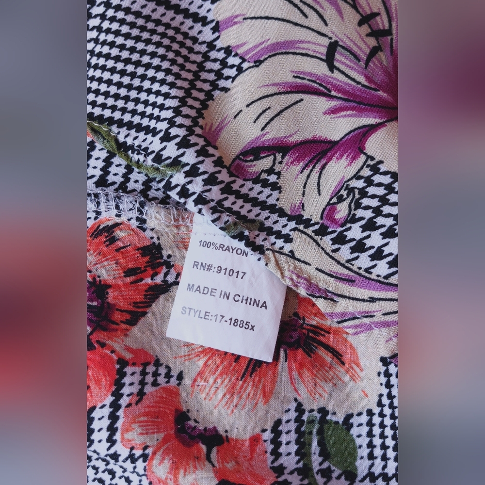 Solitaire Stripe Floral Button Front Tunic Blouse Size 3X Black White Collar - Picture 7 of 11